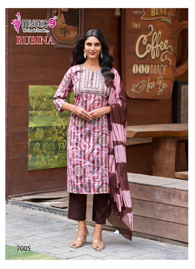 Rubina Vol 7 By Mystic 9 Rayon Kurti With Bottom Dupatta Suppliers In India